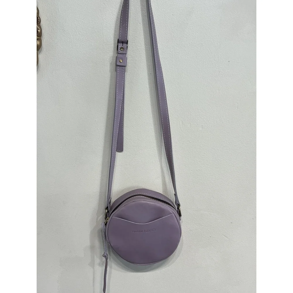 Portland Leather Goods Lilac Lavender Round Leather Crossbody Bag Purse